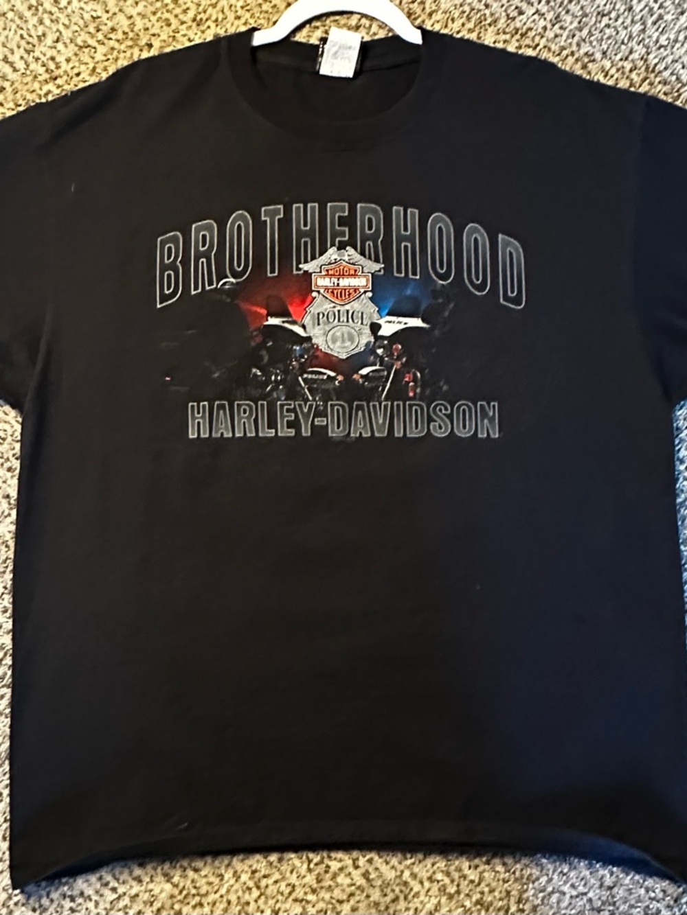 Harley-Davidson 2014 brotherhood police Black Tee with Red & Blue Shield Graphic
